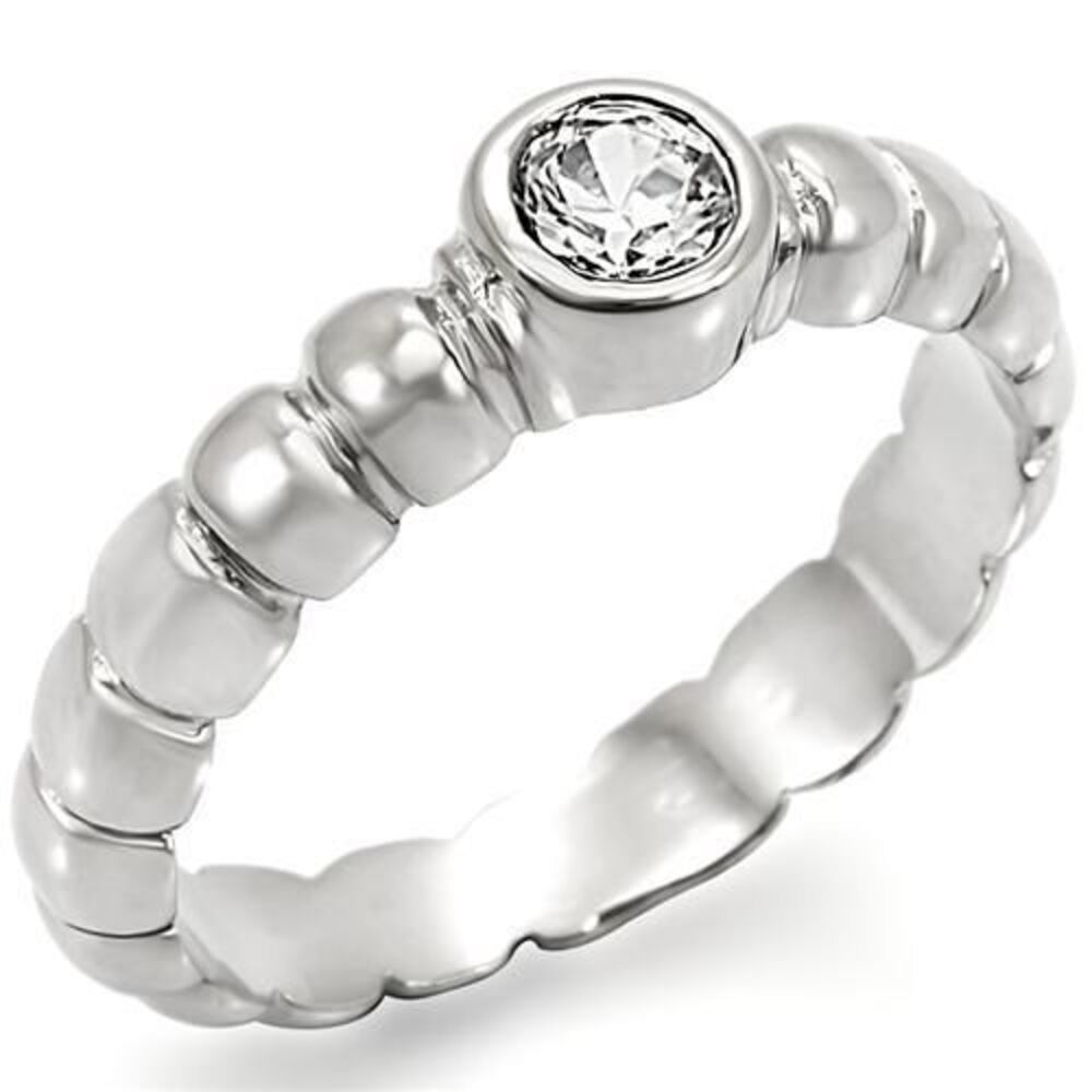 Cubic Zirconia Solitaire Ring Size 8 Engagement Silver Rhodium Plated Bezel Set